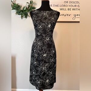 Ann Taylor 100% silk Black and White Sheath Midi Dress size 8
